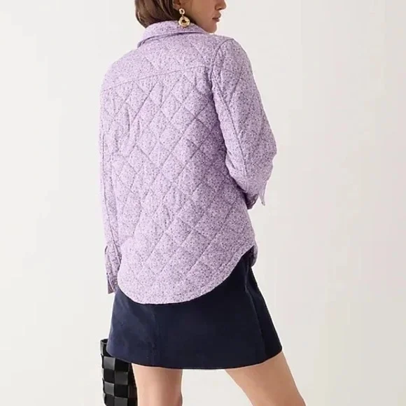 J. Crew Quilted Cotton shirt-jacket Grandma Chic Cottagecore floral Lavender 2XL